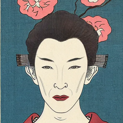 Prompt: ukiyo-e portrait of cate blanchett