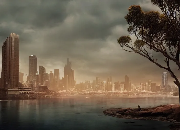 Image similar to dystopian australia, cinematic matte painting