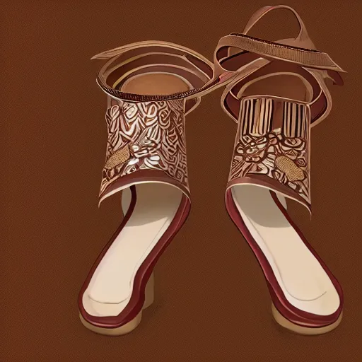 Prompt: shoes concept design inspired by indonesian traditional houses