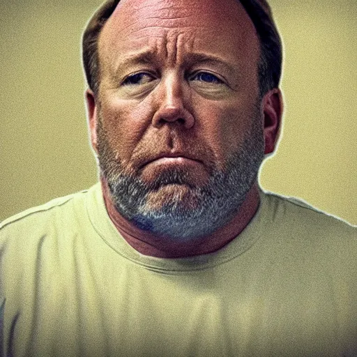 Image similar to alex jones in prison looking sad