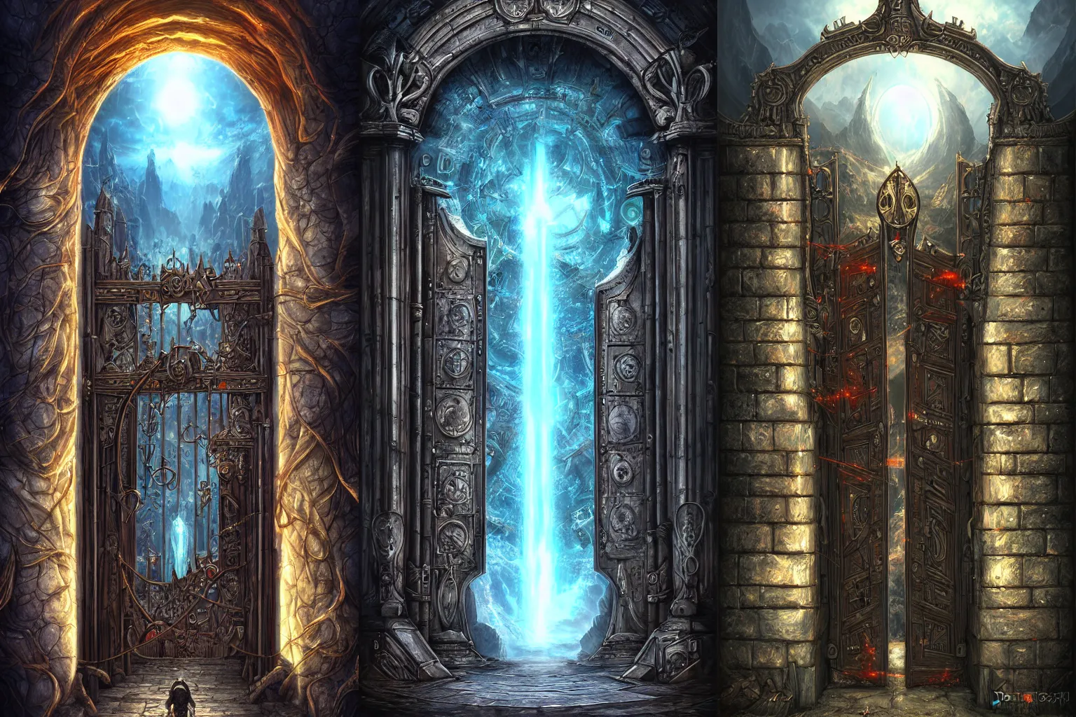 Prompt: The gate to the eternal kingdom of technology, fantasy, digital art, HD, detailed.