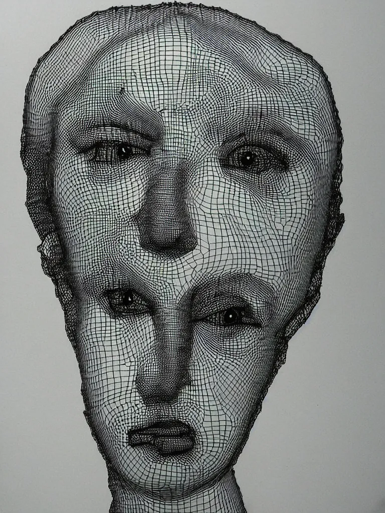 Prompt: wire art 3 d portrait inspired a character by egon schiele