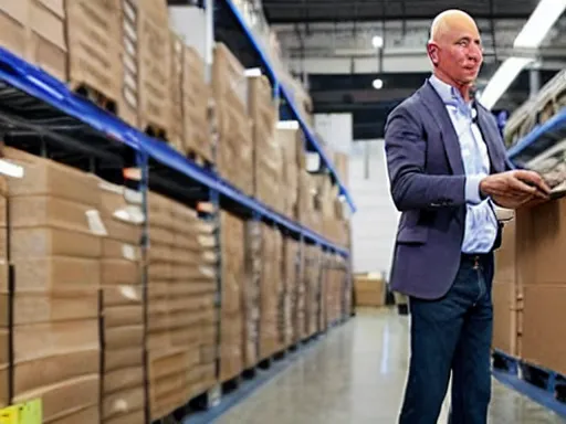 Image similar to jeff bezos working in an amazon warehouse