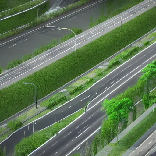 Prompt: road leading to a beautiful green modern city, octane render