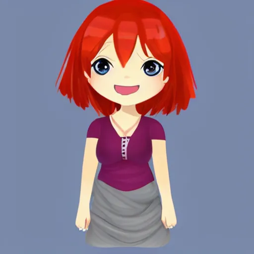 Prompt: cute chibi emoji of a red hair girl love