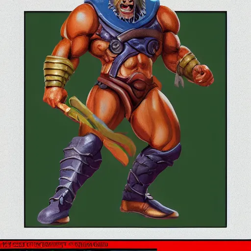 Prompt: He-man Gorpo, styleframe, concept art, artstation, brush texture, painted with oil