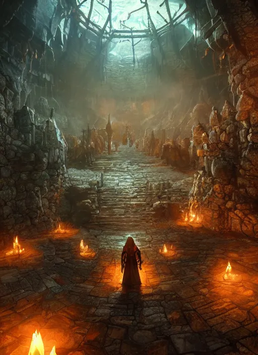 Image similar to dungeon, ultra detailed fantasy, elden ring, realistic, dnd, rpg, lotr game design fanart by concept art, behance hd, artstation, deviantart, global illumination radiating a glowing aura global illumination ray tracing hdr render in unreal engine 5