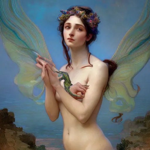 Prompt: portrait of mermaid goddess, intricate, elegant, highly detailed, digital painting, artstation, concept art, smooth, sharp focus, illustration, art by artgerm and greg rutkowski and alphonse mucha and william - adolphe bouguereau