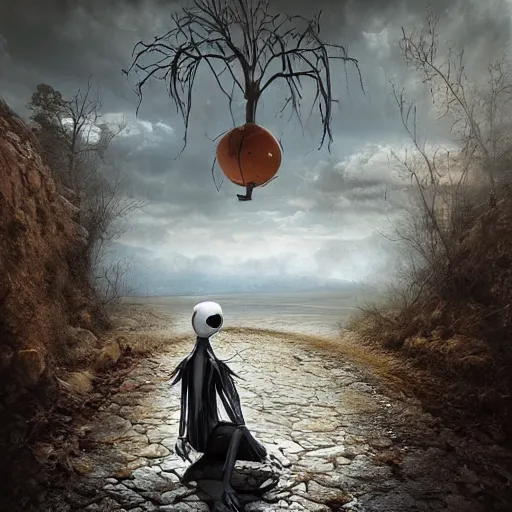 Image similar to michal karcz surrealism drawing of the end of the road. , in the style of jack skellington, in the style of a clown, loony toons style, horror theme, detailed, elegant, intricate, 4k, Renaissance painting