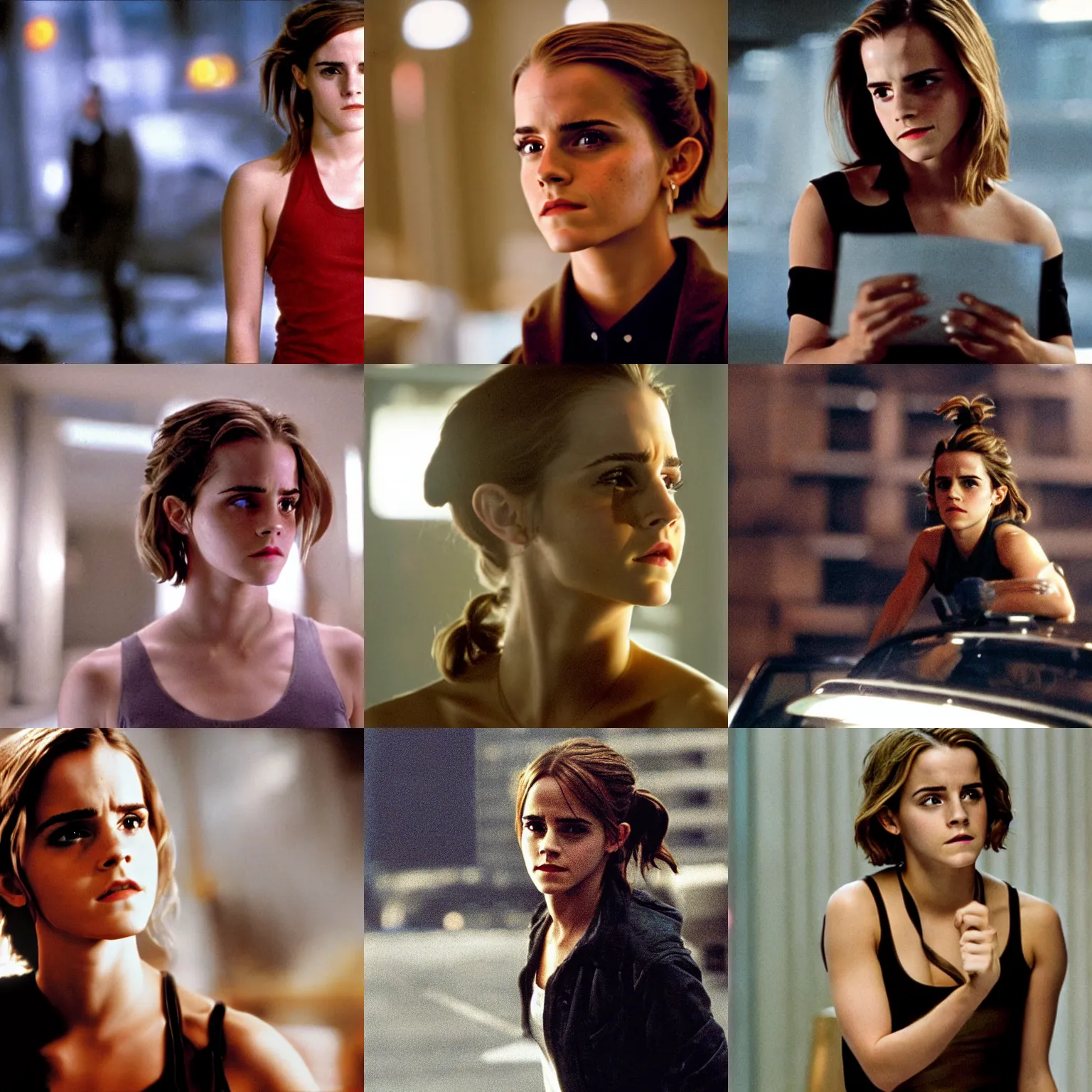 Prompt: movie still of emma watson in die hard