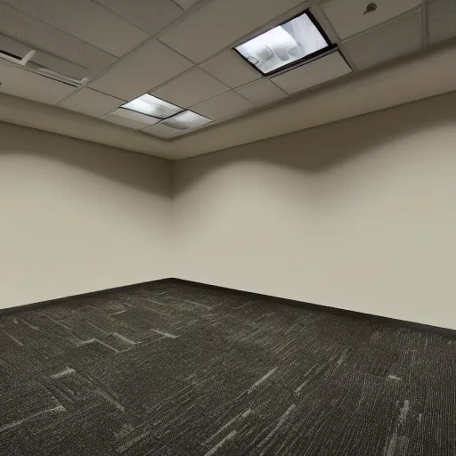 Image similar to randomized empty 9 0 s office with no windows or doors, brown moist carpet, off - white wallpaper