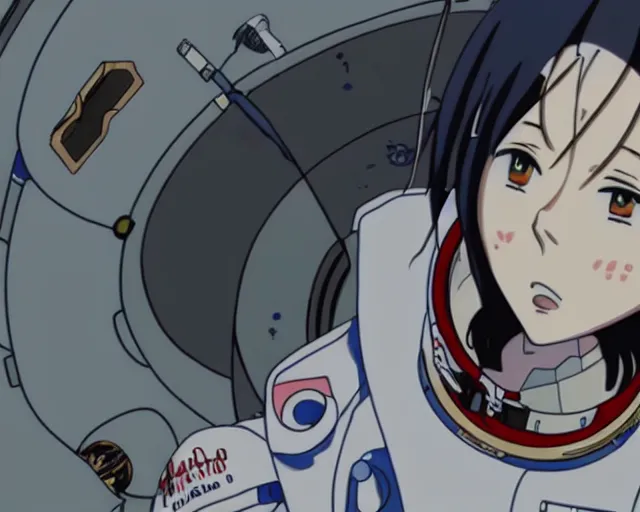 Image similar to anime visual of a female astronaut ; official media ; animated by hajime yatate ; by shinichiro watanabe