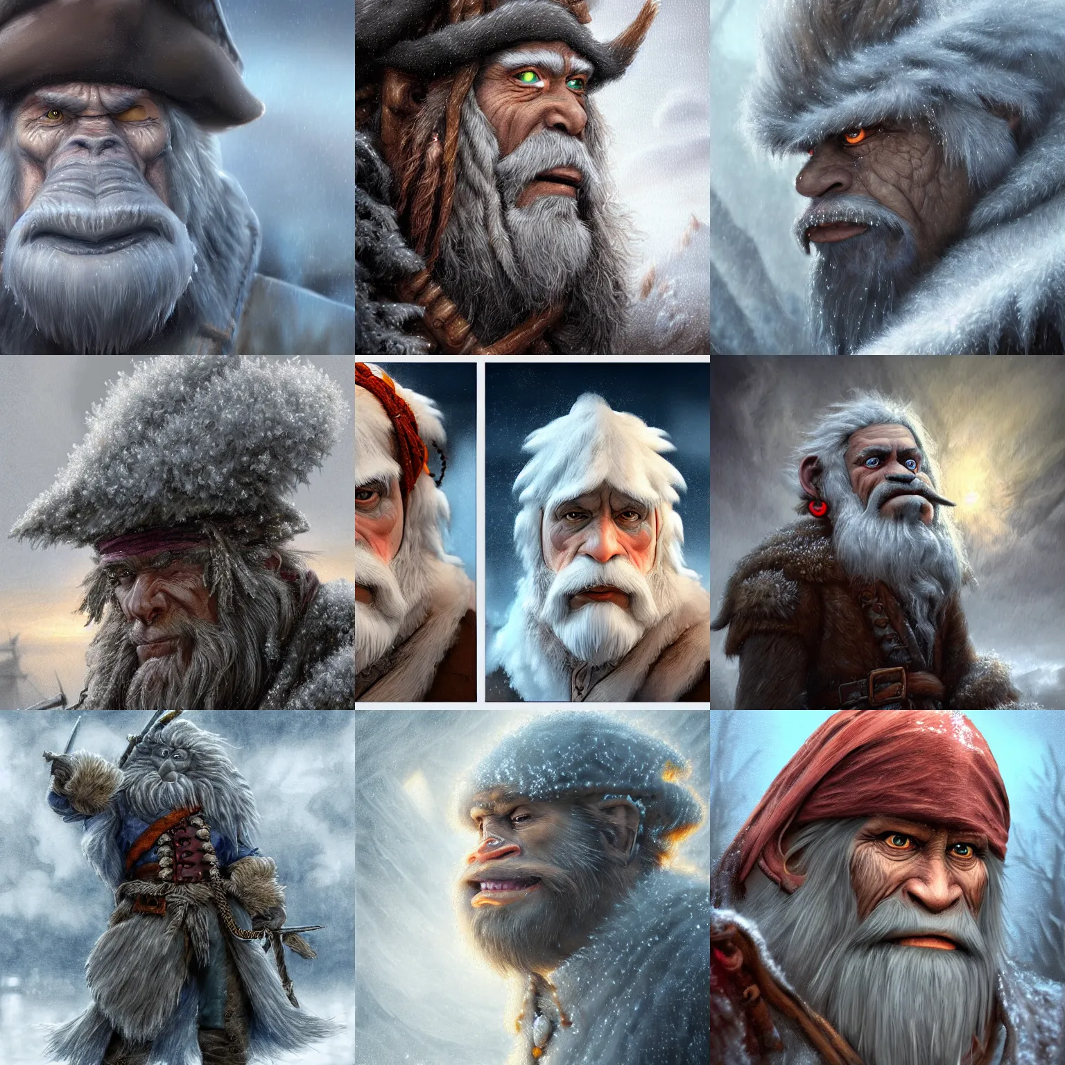 Prompt: a wlop 3 d render of very very very very highly detailed beautiful mystic portrait of a frost ape pirate with stormy background by anton pieck, intricate, extremely detailed, micro detail, digital painting, artstation, concept art, smooth, sharp focus, illustration, intimidating lighting, incredible art,