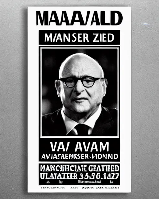 Prompt: avram glazer wanted dead or alive, owner of manchester united football club, wanted poster, bolo poster, pure evil, devils horns, avram glazer, satan, hell, 8 k, symmetry, cinematic lighting