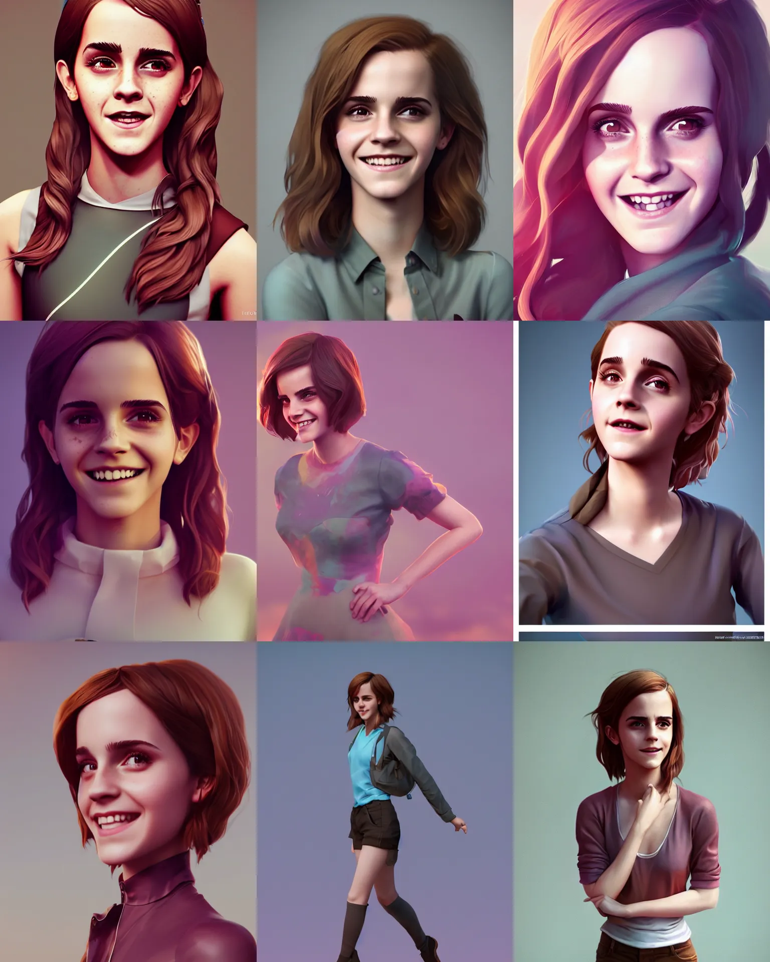 Prompt: beautiful full body Emma Watson smiling, photograph by lois van baarle, loish and ross tran and rossdraws, 3D unreal 5, DAZ, hyperrealistic, octane render