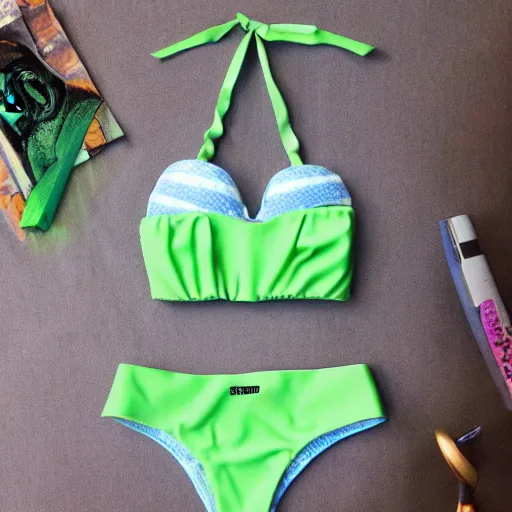 Image similar to Yoda wearing Leia's metalic slave bikini
