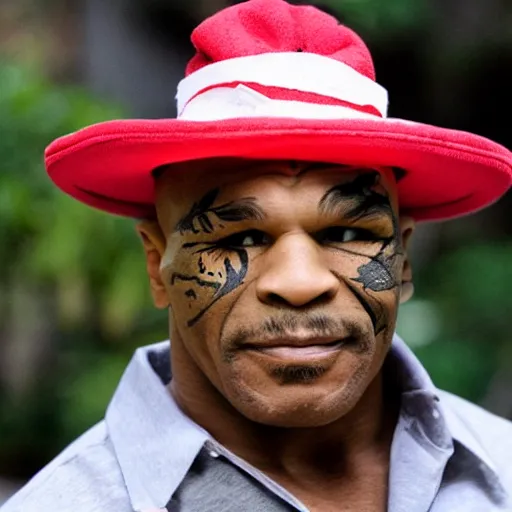 Prompt: mike tyson, wearing a silly hat, tinder profile