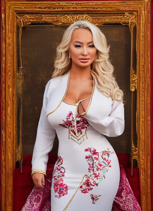 Image similar to portrait of lindsey pelas wearing ao dai, by charlotte grimm, studio light, detailed face, canon eos c 3 0 0, ƒ 1. 8, 3 5 mm, 8 k, medium - format print, half body shot