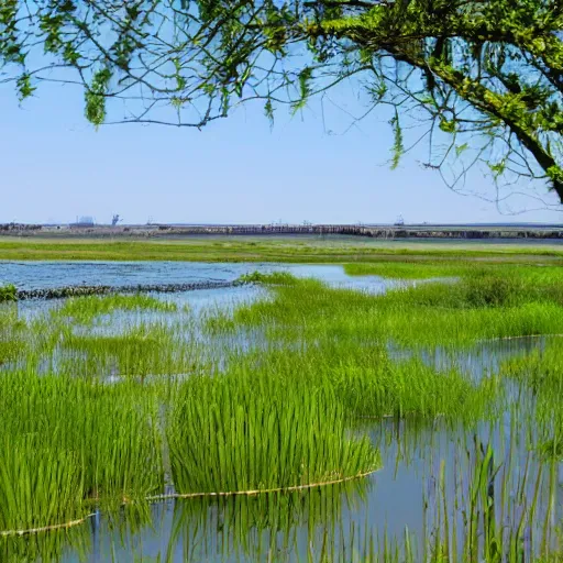 Image similar to willowmore slough developed as an ecological park, landscape in the style of a modern day version of frederick law olmsted