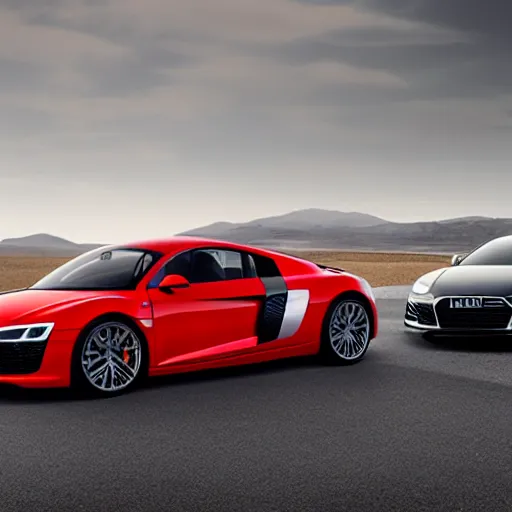 Prompt: photo of an audi r 8 mixed with a tesla model s, cinematic