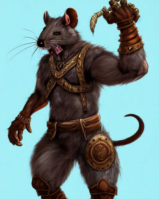 Image similar to a full body shot of a muscular anthro furry rat wearing a fantasy medieval armor striking a heroic pose, fantasy, artstation, furry art, furaffinity, deviantart, symmetrical, highly detailed, award winning, trending