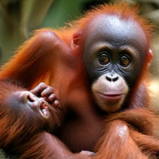 Image similar to baby orangutang on life support, news article screenshot, low quality jpeg