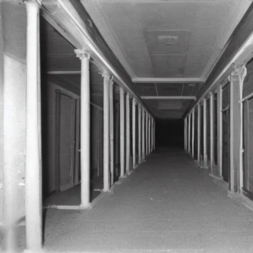 Image similar to the backrooms, liminal space, eerie, grainy footage, first person,