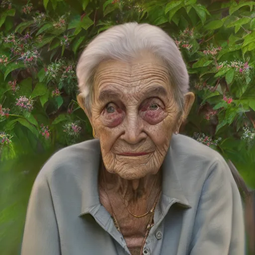 Prompt: portrait painting of the oldest person ever, garden, photorealistic, extreme detail, sharp focus, 8 k, intricate, hyper detailed, realistic, cinematic lighting