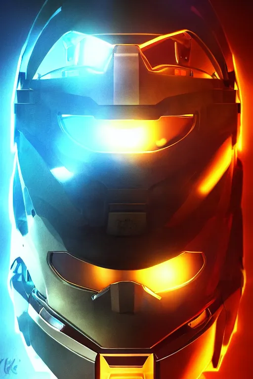 Image similar to robot ninja mask helmet halo master chief radiating a glowing aura global illumination ray tracing hdr fanart arstation by ian pesty and katarzyna da „ bek - chmiel