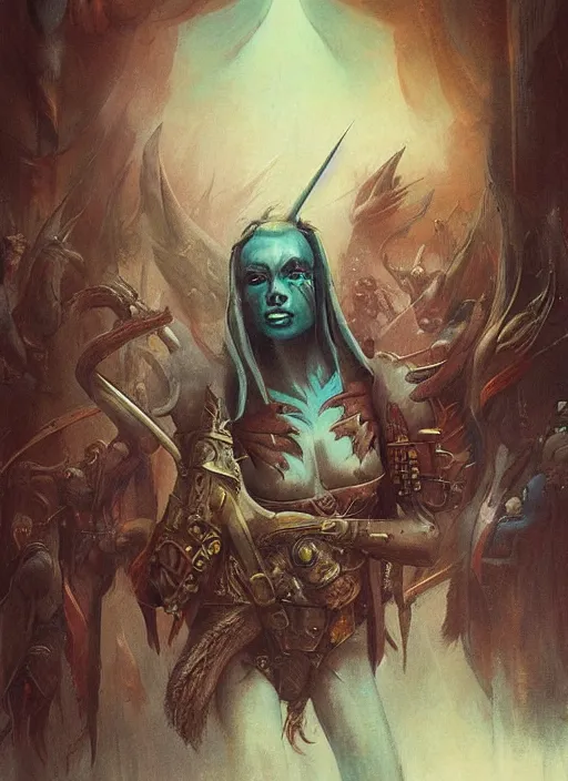 Image similar to medieval tribal warrior ultra realistic, blade runner, peter mohrbacher, wayne barlowe, boris vallejo, aaron horkey, gaston bussiere saturated colors