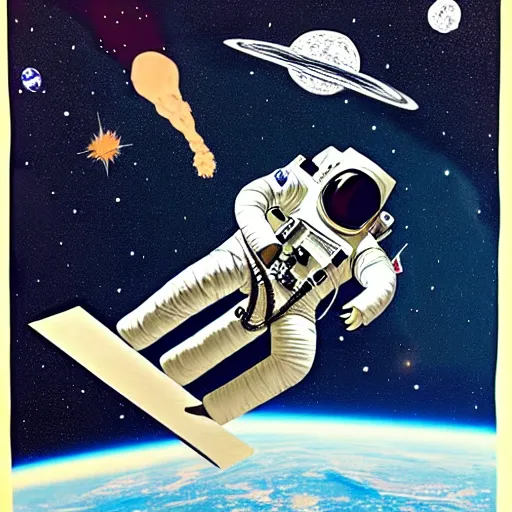 Image similar to unreal art of steed situated on top of astronaut that standing on all fours