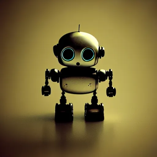 Image similar to a cute little robot. beautiful light. grainy and rough. soft colour scheme