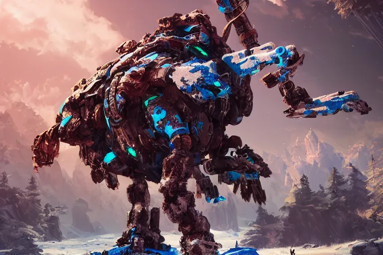 Prompt: frostclaw machine mecanical creature robot of horizon forbidden west horizon zero dawn bioluminiscence global illumination ray tracing hdr fanart arstation by ian pesty and alena aenami artworks in 4 k