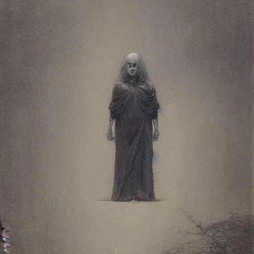 Image similar to style by millais, ( ( ( ( ( ( ( ( by beksinski ) ) ) ) ) ) ) ), portrait painting of victorian yokai, 8 k, highly detailed, by millais, by beksinski,