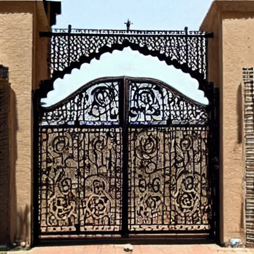 Prompt: highly detailed intricate arabic gate wrought iron