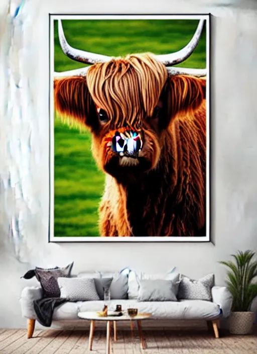 Prompt: highland cattle artwork poster