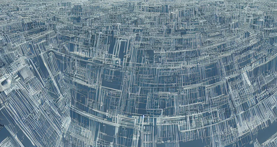 Prompt: view on futuristic city in the horizon, illustration by ricardo bofill, detailed, sharp, 8 k