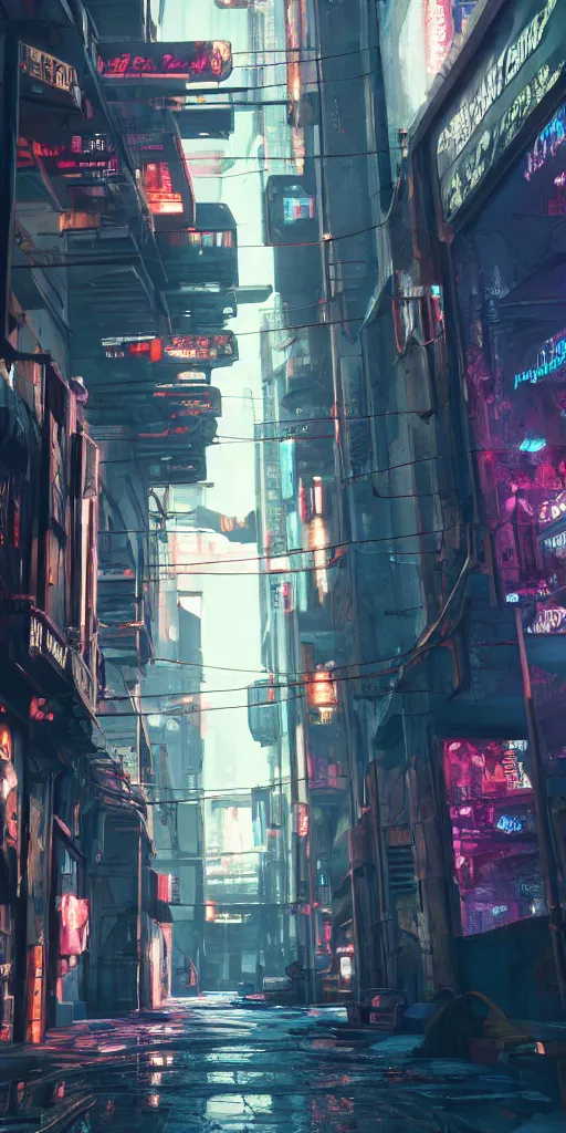 Image similar to cyberpunk alley, brian despain, 8 k, raytracing, unreal engine 5,