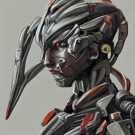 Image similar to a mecha version of a queen bust, with a nose ring piercing, tribal scarring, very symmetrical, highly detailed, by vitaly bulgarov, by joss nizzi, by ben procter, by steve jung, concept art, quintessa, metal gear solid, transformers cinematic universe, concept art world, pinterest, artstation, unreal engine