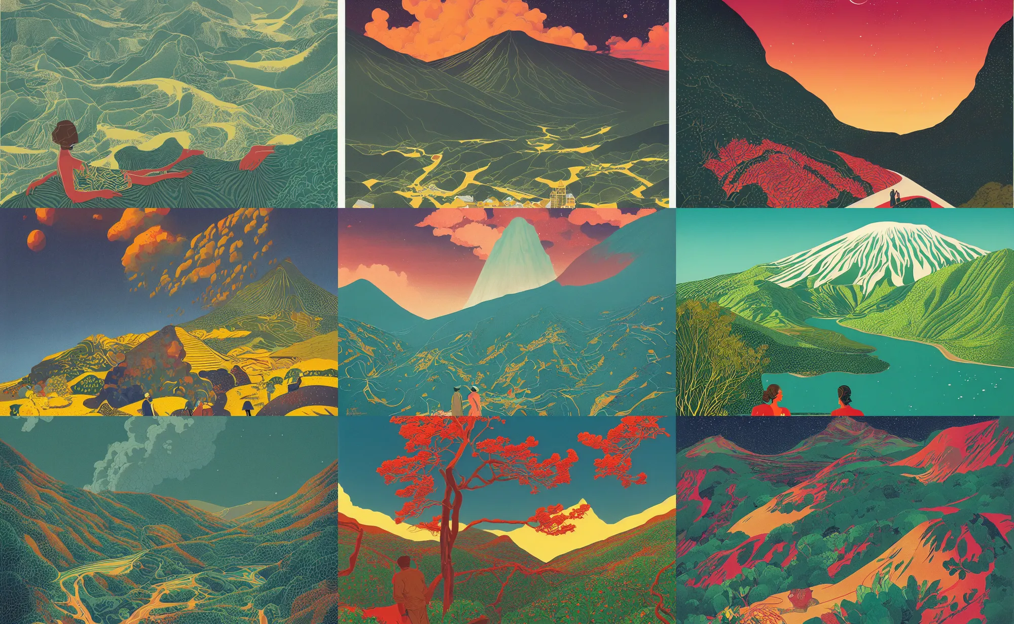 Prompt: a beautiful landscape of reunion island painting by victo ngai, by kenton nelson, trending on artstation