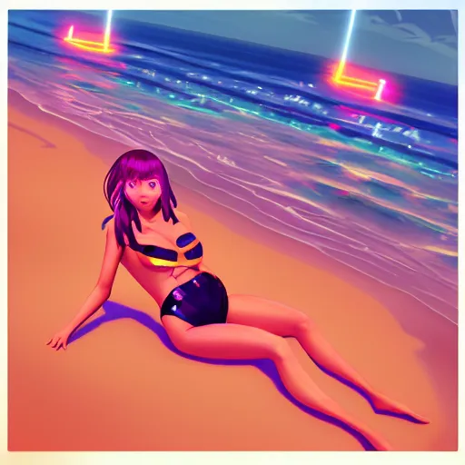 Image similar to neon bikini woman in the ocean | hyperrealistic digital painting by makoto shinkai, ilya kuvshinov, lois van baarle, rossdraws | afrofuturism in the style of hearthstone and overwatch, trending on artstation
