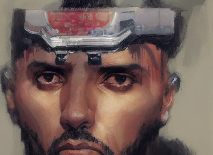 Image similar to a highly detailed beautiful portrait of arturo vidal cyberpunk, by gregory manchess, james gurney, james jean