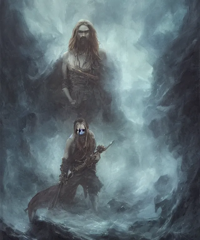 Image similar to ultra realistic color portrait painting of a tranparent 1 7 th century pirate ghost with a sword in a grotto, dark, painted, brooding, atmospheric, seascape, horror, smooth, epic, highly detailed, cinematic, by leesha hannigan, ross tran, thierry doizon, kai carpenter