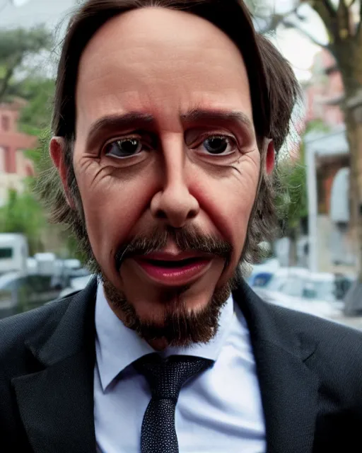 Prompt: pablo iglesias as a muppet. highly detailed felt. hyper real photo. 4 k.