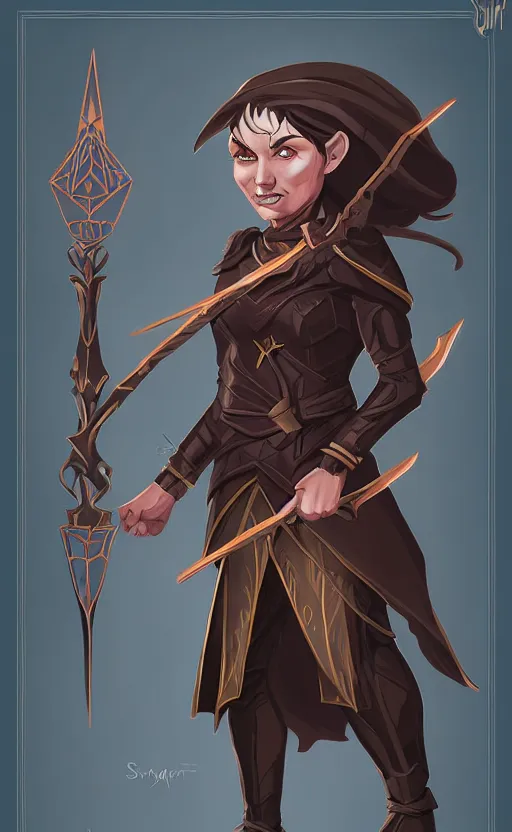 Prompt: powerful dark elve female young wizard, dungeons and dragons by simon kennedy, studio muti