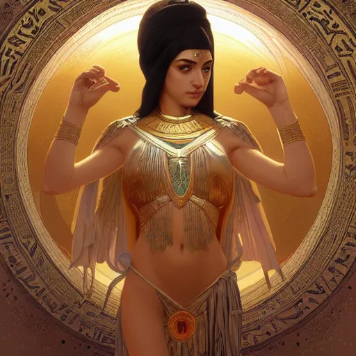 Prompt: portrait of an egyptian moon goddess, 3 / 4 view, intricate, elegant, highly detailed, digital painting, artstation, concept art, smooth, sharp focus, illustration, art by artgerm and greg rutkowski and alphonse mucha and william - adolphe bouguereau