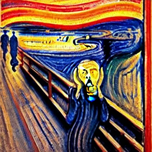 Prompt: painting of edvard munch's the scream zoomed out perspective, highly accurate, 8 k, highly ornate intricate details, rich colors, hyperrealistic,