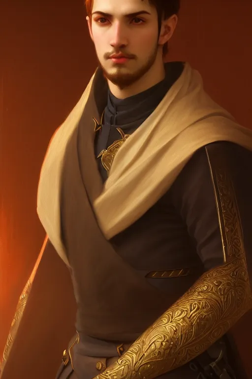 Prompt: a portrait of the male assasin, illustration, soft lighting, soft details, dark mood, painting oil on canvas by Edmund Blair Leighton and Charlie Bowater octane render trending on artstation d&d characters, 4k, 8k, HD