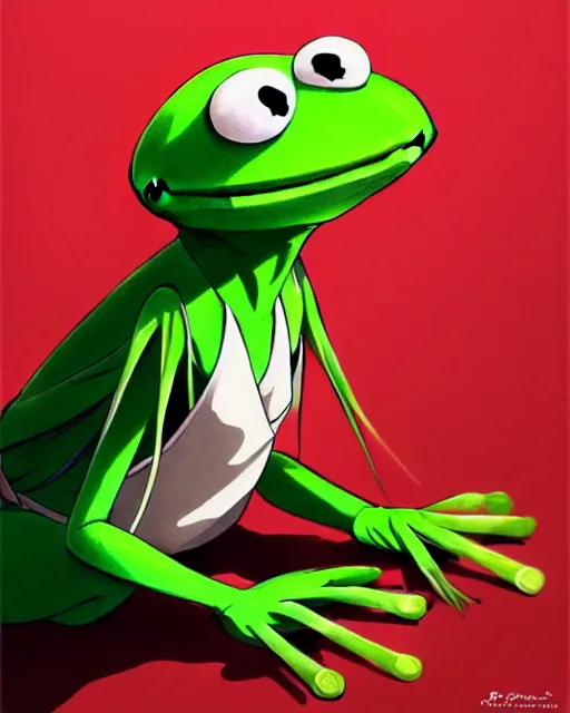 Image similar to kermit the frog, portrait shinkai makoto studio ghibli studio key hideaki anno sakimichan stanley artgerm lau rossdraws james jean marc simonetti elegant highly detailed digital painting artstation pixiv