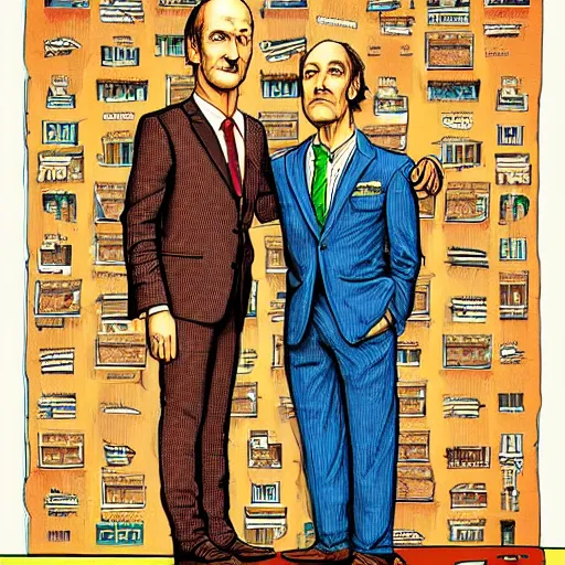 Image similar to The Artwork of R. Crumb and his Cheap Suit Saul-Goodman-Better-Call-Saul, pencil and colored marker artwork, trailer-trash lifestyle